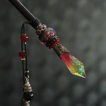 秋色魔法🍁[魔結晶の花槍(暁)] 幻想の魔法石と蜻蛉玉の槍モチーフの簪(天然石使用)