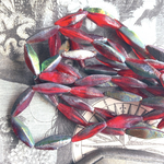 再入荷【4コセット】JIRI＊IVANA#czech beads#チェコビーズsea glass 19✖️6㎜　red AB紅い魚② marea
