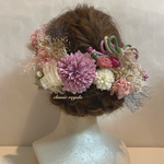【chieko13様 専用出品】セミオーダー white pink green black tulle ribbon ヘッドドレス 成人式 卒業式  髪飾り