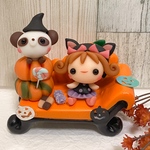 ハロウィン　かぼちゃソファ　ミニチュア　粘土細工　樹脂粘土　魔女　かぼちゃ　飾り　Halloween　チェア　椅子