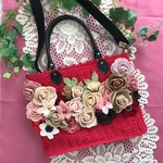 2way バラのショルダーバッグ【レッド】★持ち手付き　ショルダー紐取り外し可能　薔薇　かぎ針編み 