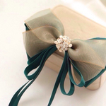 【★再販売★】大人可愛い♡ビジュー付きダークグリーンオーガンジーのお姫様リボンバレッタ