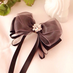 【★新発売SALE】大人可愛い♡ビジュー付きブラックオーガンジーのお姫様リボンバレッタ