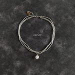 ヴィンテージビーズのショートネックレス/クリスタルシルバー