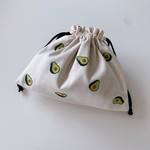 【手刺繍】アボカドの刺繍巾着【Lサイズ幅24cm】