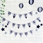 バースデーガーランド【星付き】★名入れ　オーダー　星　誕生日の壁飾り　フラッグガーランド　モノトーン　白黒　おしゃれ　