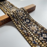 47cmカット/約9cm幅/刺繍リボン/シフォンジョーゼット/黒/はぎれ