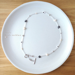 ◎復刻◎silver&monotone❁淡水パールのビーズネックレス　ビーズアクセサリー　マンテル　モノトーン　シンプル