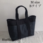 ポケット沢山【帆布トートバック】Mサイズ・Bタイプ・ブラック×チャコール・軽量・ハンドバック・通勤バック・サブバック・メンズバックにも