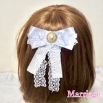 純白リボンとレースのバレッタ ブローチ ヘアクリップ ヘアピン