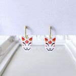 〈痛くない〉～フェイクピアス～きつね×ゴールドリングイヤリング・イヤークリップ〈白〉(両耳用)(手で調節可能)  管理No.1816