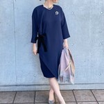 すっきり落ち感シルエット ひざ下丈サイドリボンワンピース 紺【XXL:５size展開】	フォーマル 七五三 卒業式 入学式 KMC-2 887649