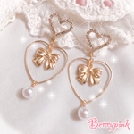 Berrypink♡ハートビジューとリボンのゆらゆらピアス♡