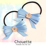 全品送料無料  お花付き 細リボンヘアゴム【スカイブルー】ハンドメイド キッズ h-1148