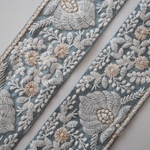 【60㎝カット済み】シルク刺繍リボン  【ライトブルー】