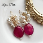 2pcs パール×ビビットピンクチャーム