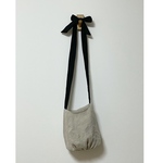 リネン　リボンポシェット　（大）　生成り×ブラック