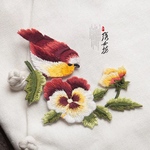 【1枚】ビオラの花と可愛い鳥のワッペン⑥  刺繍 アップリケ