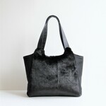 大人のファー！すっきりトート！イタリア製エコファー×ツィードの大人のためトート