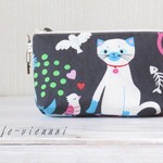 北欧モダン 子猫と鳥のポーチ＊ポイントカラー＊ＵＳＡコットン＊デジカメ＊携帯＊コスメ
