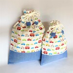 2点セット　可愛い～働く車の大＆中サイズ巾着袋　入園　男の子　お着替え袋給食袋に 