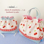 cute…ෆ‪𝗻𝗲𝘄お弁当袋＆巾着コップ袋【2点セット】お弁当袋持ち手付き-cherry & strawberry -