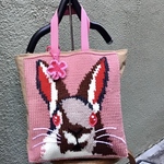 emykumaco様専用★うさぎ手編みトートバッグ[L]    [肩掛け 編み込み トート ペット ウサギ キッズ レディース ハンドバッグ オーダー オーダーメイド 大きめ 帆布 動物 かわいい ]