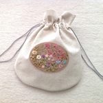 【再販×2】コットンリネンと刺繍の野の花きんちゃく