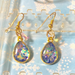 【ピアス】しずく型＋キラキラ花【青】