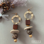 RUKIRIRIA #619 ゴールド×ウッドレオパードピアス  大ぶりピアス 大ぶりイヤリング 