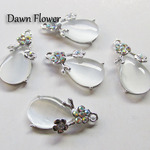 【D-0534】5pcs　キャッツアイストーン　しずく　28×13mm　シルバー＆クリア　チャーム