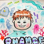 手描きのゆる似顔絵(水彩画風)