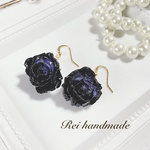 ブルーパープル×ブラック　ミニ薔薇のピアス（送料無料）