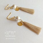 コットンパールとシャンパンベージュのタッセル ピアスorノンホールピアス