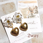 ︎︎◌ 2way クリア フラワー ×  ハート ピアス イヤリング  ︎︎◌