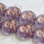 【18㍉ ４個】マーガレット＊frosty purple & pink gold＊チェコビーズ＊ラベンダー＊パープル＊コイン＊春＊スプリング＊