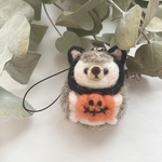 【受注制作】ハロウィンハリネズミのストラップ(猫) 羊毛フェルト
