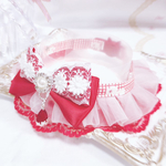 ラスト♡ケープ首輪✨フラワーチェック柄♡シフォンレース♡ジルコニアチャーム♡マーガレットモチーフリボン♡
