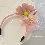 ベルベットコスモスのカチューシャ(ピンク)♡秋桜♡犬猫用アクセサリー♡ヘッドドレス♡ヘッドリボン♡カチューシャ♡トリミング♡記念日♡プレゼント