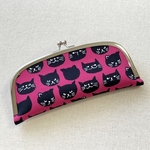 スリム眼鏡ケース＊がま口   黒猫フェイス(ピンク)