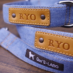 ★オーダーメイド中型犬用首輪☆栃木レザーに名入れ無料（デニム）　2.0cm巾　(S・M・Lサイズ)★