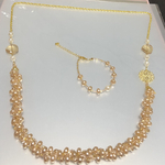 ビーズクロッシェ　シャンパン　ロングネックレス484