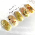 Jurtom232 ネイルチップ/ゴールド　金箔たっぷり黄色　ミラーネイル/黄色ネイル/ゴールドネイル/ブライダル/成人式/ 結婚式　ブライダルネイル