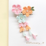 【newカラー】つまみ細工の3つ花クリップ(パステル)【つまみ細工 髪飾り　七五三　ひなまつり　成人式　卒業式　浴衣】
