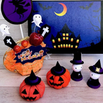 ハロウィン　かぼちゃ　ジャックオランタン　おばけ　棺　蜘蛛　ちりめん細工　可愛い　かわいい　つまみ細工　和小物