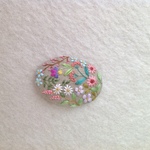 リネンと花刺繍のビビットフラワーのヘアゴムor ブローチ