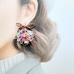スイートピンクのお花ブーケ♡　イヤリング/ピアス