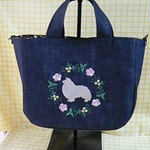 シェルティ刺繍付　ラウンドデニム　2wayバッグ  　④　マグネットボタンが～～、、