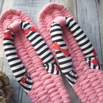 布ぞうり：mikasumireさまご予約品＊coral pink 24.5cm/stripe&ribbon