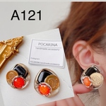 A121…tamago series ブラック×オレンジ　イヤリング　ピアス 